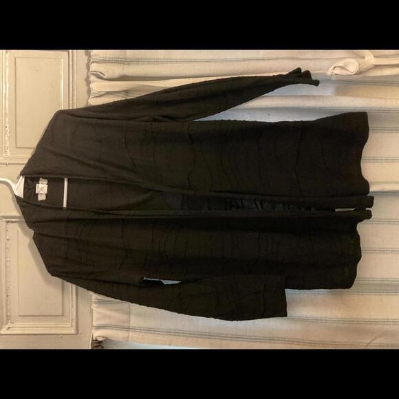 August Silk Options Textured Black Long Open Cardigan Size Large - Picture 1 of 7